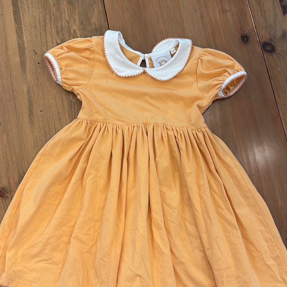 Orange Casual Sundress with Pleated Skirt and Puff Cap Sleeves